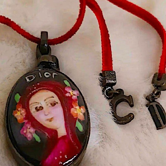 Authentic Christian Dior Galliano Rare Portrait Girl on Metal Locket Necklace - Picture 1 of 6
